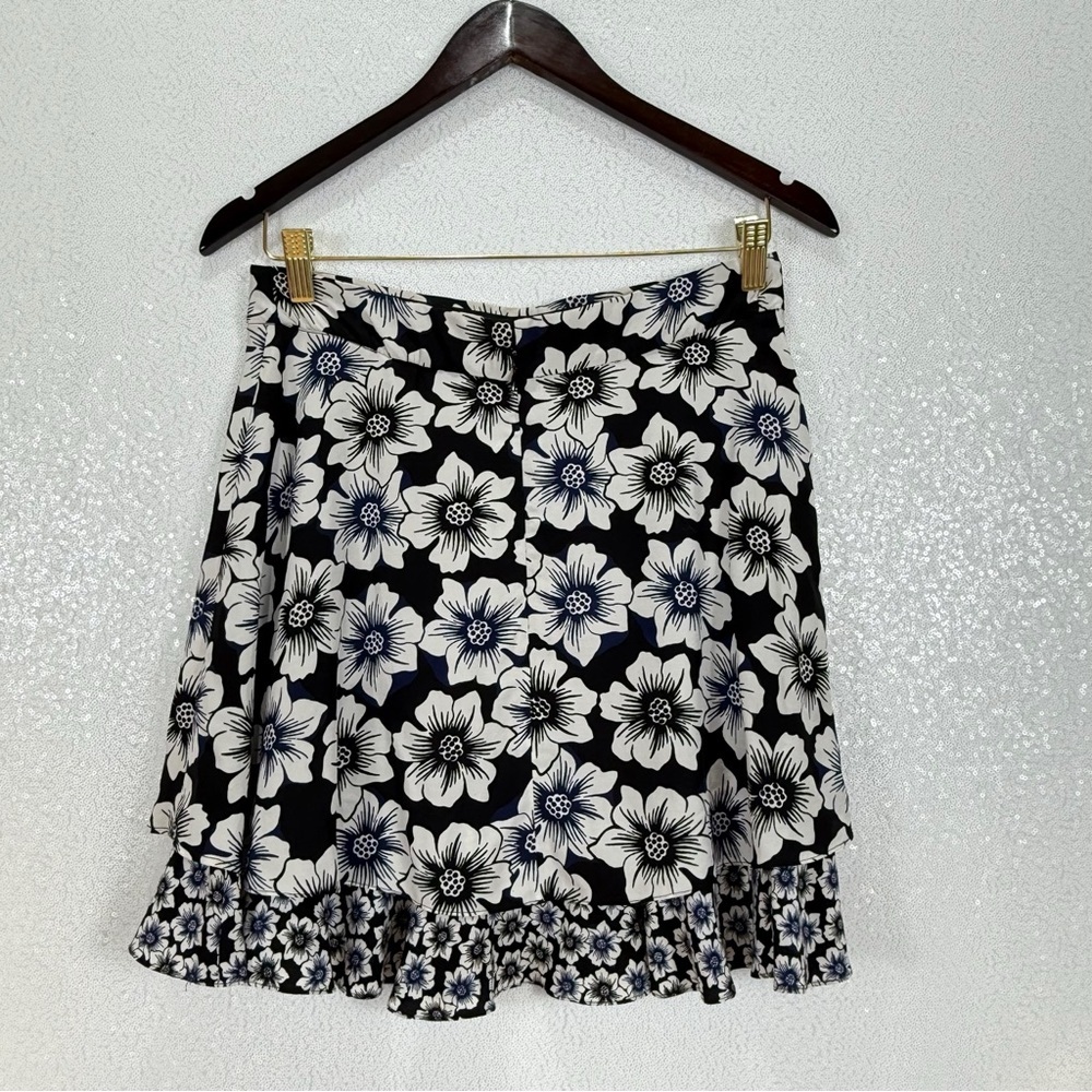 Kate Spade Hollyhock Double Layer Silk Blend Black and White/ Blue Mini Skirt - Picture 7 of 14